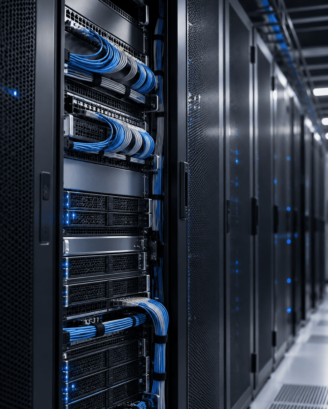 Conceptual image of data-centre servers and fibre connections